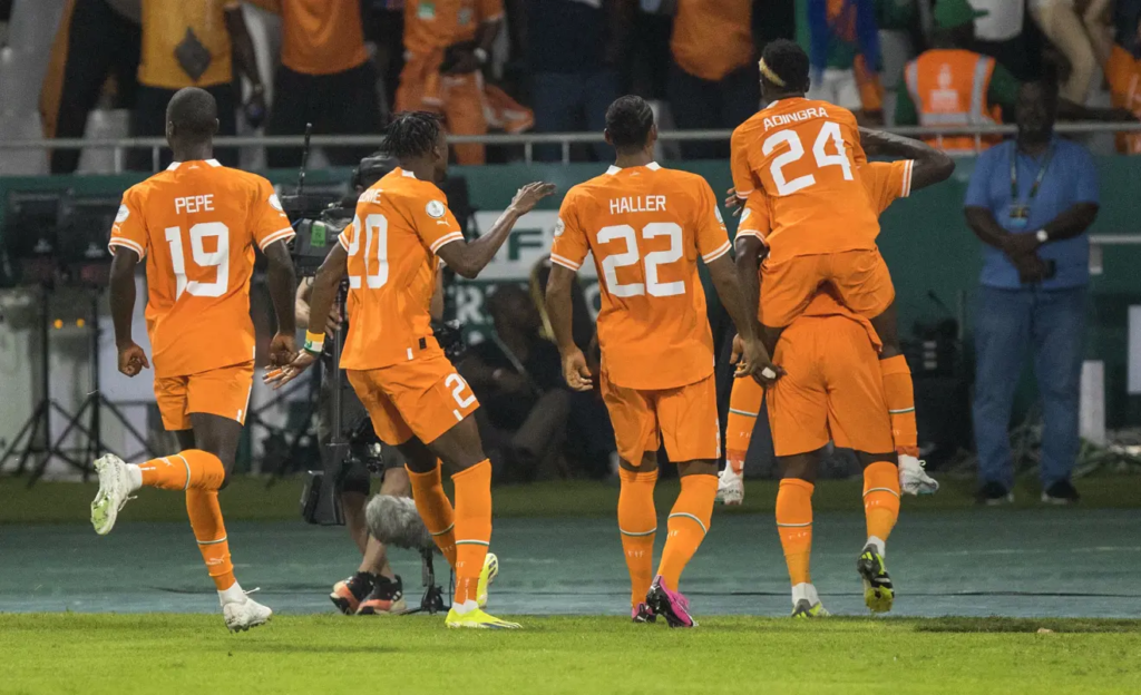 Ivory Coast players celebrating after their goal in the semi-final