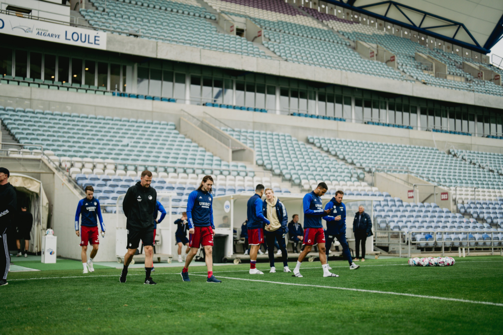 Copenhagen players in training ahead of their match against Manchester City